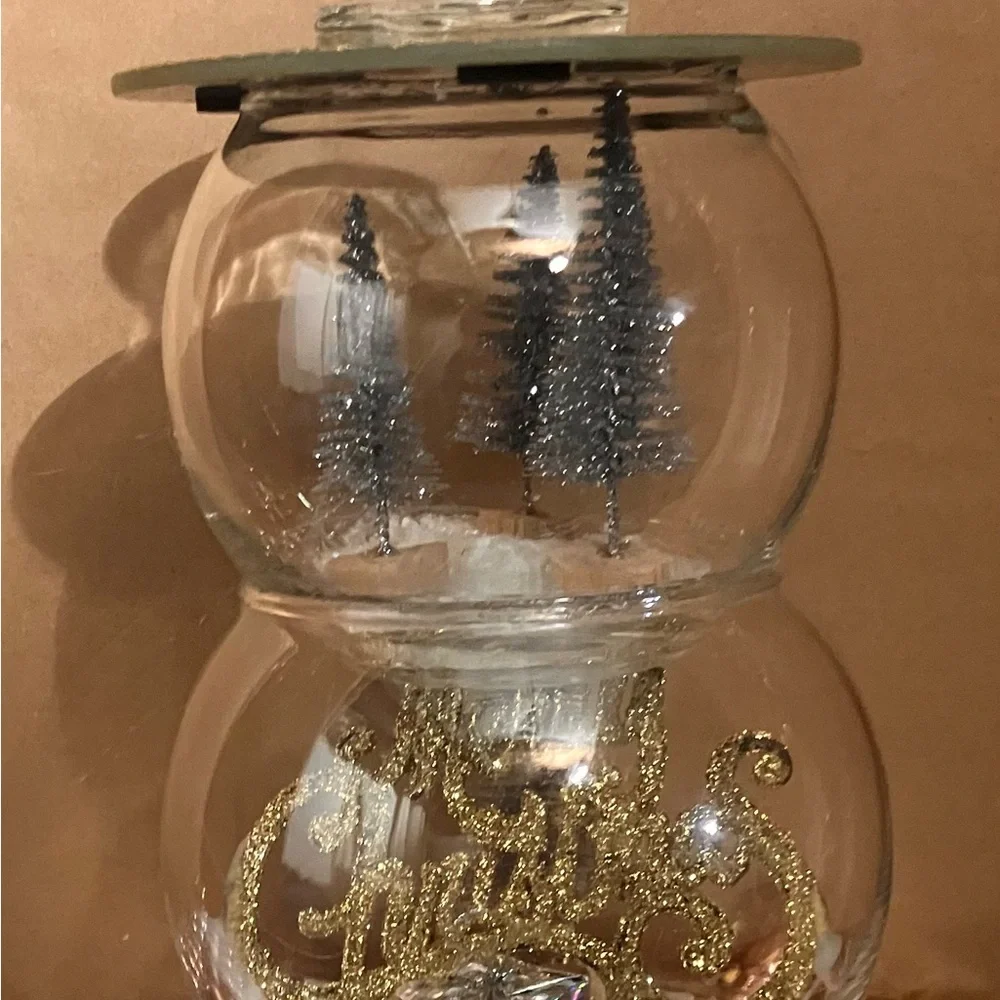 Glass Snowman Candle Holder with Gold and Silver Accents